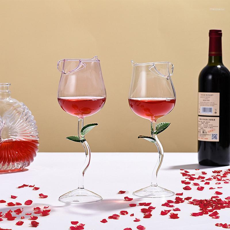 Şarap bardak gül cam romantik kokteyl kırmızı 150/400ml çiçek şekilli meyve suyu şampanya bar düğün dekorasyon