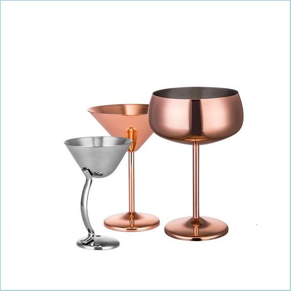 Verres à vin Couleur Or Rose Martini Verre En Acier Inoxydable Coupes À Vin Rouge 304 Matériel Accueil El Bar Cocktail Coupe Drop Livraison 2022 GA Dhckp