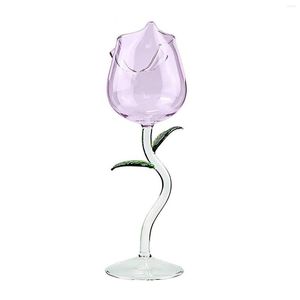 Verres à vin verre en forme de rose avec feuilles colorées tige personnalisée 150/400 ml moderne