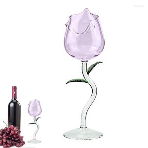 Wijnglazen Rose Shape Glas Met Gekleurde Bladeren Rode Goblet Cocktail Transparante Roze Cup Voor Bruiloft Verjaardag Vieringen