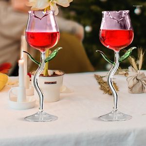 Wijnglazen Roosvormige Rode Cocktailbekers Modern Glas Met Stam Gekleurde Bladeren Voor Drinkfeesten