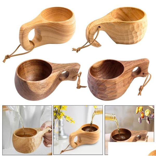 Copas de vino Taza de agua de madera de goma Estilo japonés Leche de madera Tazas de desayuno Taza de cerveza Botella de café Herramientas de cocina Entrega de la gota Inicio G Dhw2B