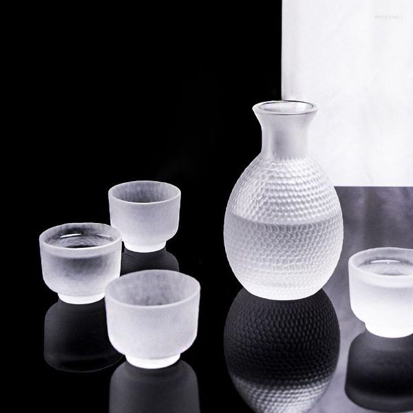 Copas de vino Botella de sake Juego de vasos Creativo Esmerilado Huella digital Estilo japonés Pintado a mano Flor de ciruelo Incluyendo