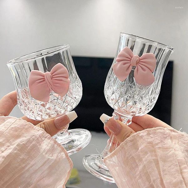 Verres à vin français transparents, grande tasse avec nœud papillon, haute beauté, Champagne rouge, jus mignon, verre en Relief européen