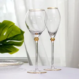 Wijnglazen set van 2 eupen mode met goud geschilderde handgemaakt geblazen loodvrij kristalrood voor huwelijkshuisfeest champagne glas
