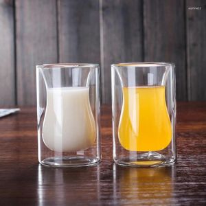 Wijnglazen eenvoudige dubbele dek transparante warmtebestendige koffiemokken Hoge borosilicaat glas cappuccino melkfruitsap ontbijtbekers