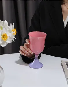 Wijnglazen Eenvoudige Japanse stijl Roze Xiaojun Cup Licht Luxe Vintage Middeleeuwen Glas Meisjeshart Thuis Hoog Dessert