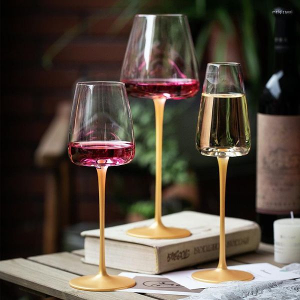 Copas de vino estilo lujo 200-600Ml copa de cristal de flor de mano copa dorada varilla arte champán rojo Festival regalo de boda Drinkware
