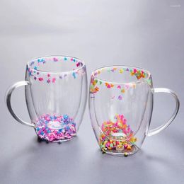 Verres à vin, thé, boisson, petit déjeuner, tasse à café, verre Transparent à Double paroi avec garnitures à paillettes étoiles