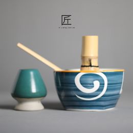 Copas de vino Servicio de té Bambú Natural Matcha Polvo verde Batidor Cuchara Juego de cuencos de cerámica Ceremonia de té japonés 230721
