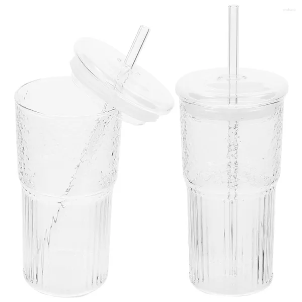 Verres à vin tasse transparente avec paille petite bouteille en verre couvercle eau glace tasses à café tasses pour