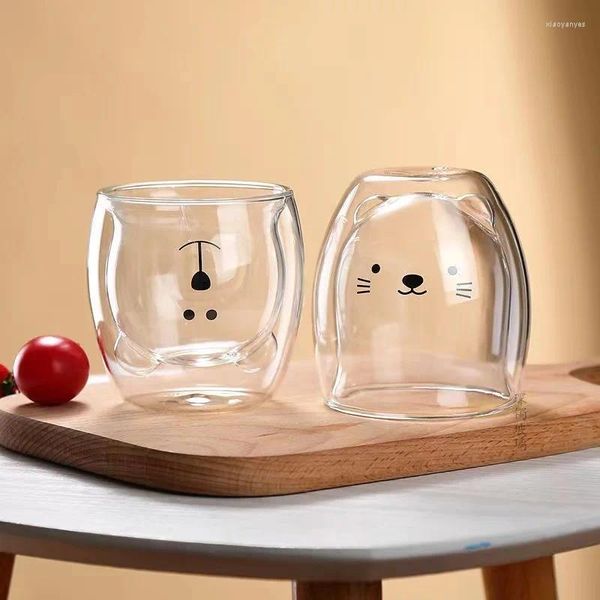 Copas de vino transparente lindo Panda Animal 280ml taza de vidrio de doble capa café té de la tarde helado postre leche jugo bebida Bi