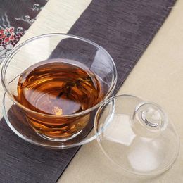 Verres à vin Transparent en verre de couverture de bol Style Tasse de thé chinoise traditionnelle avec couvercle et soucoupe Tasse de café de tasse de thé de la soucoupe 160 ml