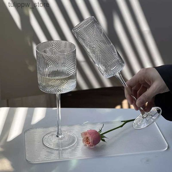 Verres à vin Transparent texturé gobelet Champagne Cocktail fruits verre tasse jus bulle boisson froide ménage rouge vin tasse cuisine Drinkware L240323