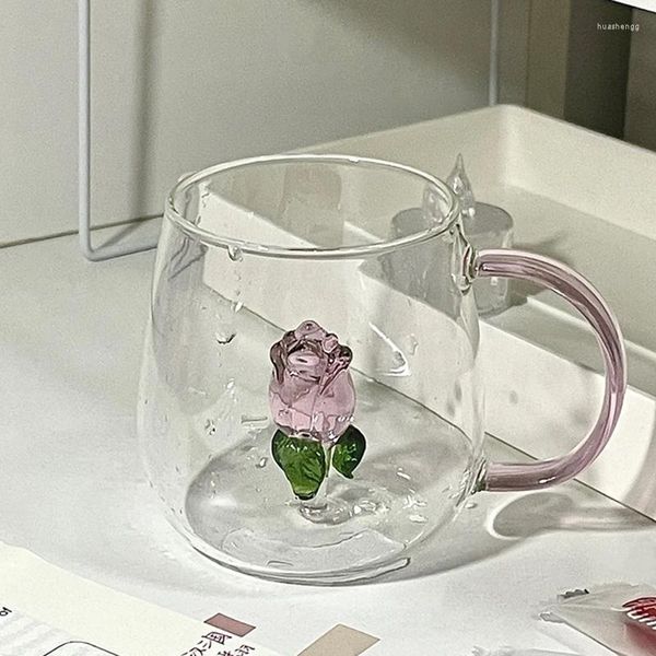 Verres à vin tasse en verre tulipe avec poignée Petit-déjeuner ménage pour le jus de jus de jus de jus mignon thé mignon Copas de Cristal colores