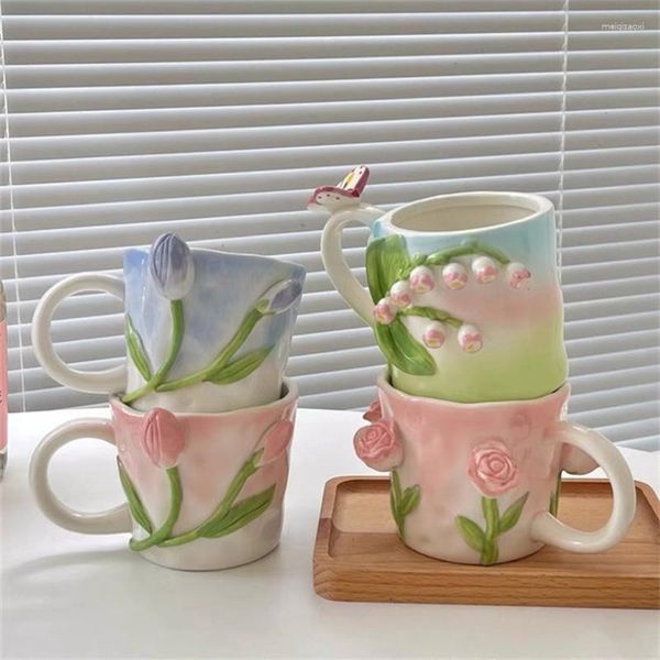Verres à vin tulipe tasse tasse porcelaine café thé Rose forme Design pour bureau et maison lave-vaisselle micro-ondes