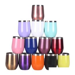 Verres à vin Tumbler Coquetiers en acier inoxydable 12Oz Colourf sans tige avec couvercle incassable Drop Livraison Maison Jardin Cuisine Salle à manger B Dhcds