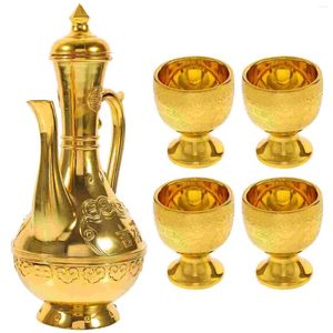 Vers à vin Turkish Medieval Decor Set Ta sets vintage JUG EXQUISITE GOLDEN DÉCANTERRE CUPS AUTAR EAU BOIS