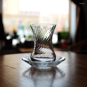 Verres à vin turc traditionnel transparent, tasse en verre, goutte de glace, ensemble de plats à café, boisson à l'eau