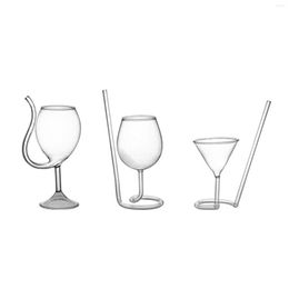 Weingläser, einzigartiges Cocktailglas, Glaswaren, Champagnerbecher, Eiskaffee mit eingebautem Strohbecher für Zuhause, Familie, Bar228e