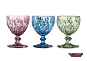 Wijnglazen Ups 10Oz gekleurde glazen beker met steel 300 ml vintage patroon reliëf romantisch drinkgerei voor feest bruiloft drop Deli5832923