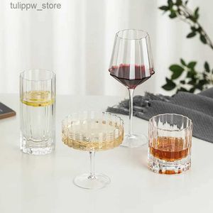 Verres à vin Gobelet en cristal à Grain vertical gobelet à vin rouge nordique verres à vin ménagers gobelet Soda Cocktail Whisky tasse en verre Drinkware L240323