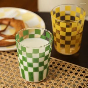 Verres à vin vintage damier-carter verre tasse de lait de lait de lait de lait