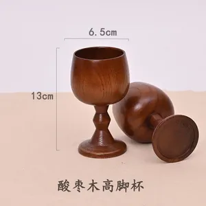 Verres à vin Vintage tasse en bois haut rétro Style chinois goutte en bois massif