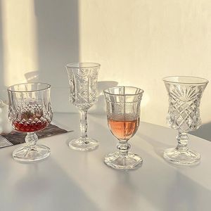 Verres à vin Vintage européen fleur Relief grand verre léger luxe Ins Style Champagne rouge sculpté jus Dessert tasse transparente