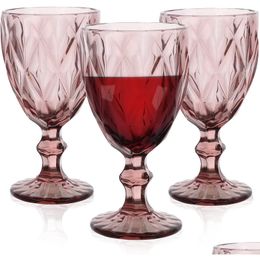 Wijnglazen Vintage Glazen Bekers Met Reliëf Stam Geassorteerd Gekleurd Drinken Voor Water Sap Drank 064523 Drop Delivery Home Gar Dh961