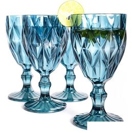 Verres à vin Gobelets en verre vintage Embossed Stemmed Assorted Color Drinking For Water Juice Beverage 064528 Drop Delivery Home Gar Dhffi