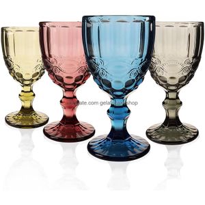 Verres à vin Gobelets en verre vintage en relief à tige assortie à boire de couleur pour l'eau jus de boisson 064522 Drop Delivery Home Gar Dhyfi