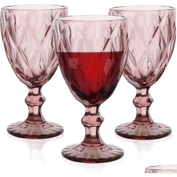 Verres à vin Gobelets en verre vintage en relief à tige assortie à boire de couleur pour l'eau jus de boisson 064523 Drop Delivery Home Gar DH961