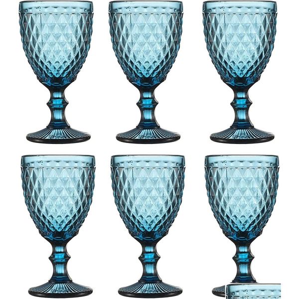 Verres à vin Gobelets en verre vintage en relief à tiges assorties de couleur à boire pour l'eau jus de boisson 064521 Drop Delivery Home Gar Dhjin