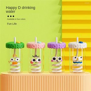Wijnglazen Water Cup Cartoon voor drankjes Juice lekvrij huishoudelijke glas met stro 380 ml/520 ml kinderen meisje geschenk koppels