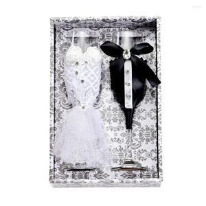 Ensemble de verres à vin et coupe à Champagne pour mariage, robe décorative noire et blanche pour la mariée et le marié, cadeau de saint-valentin