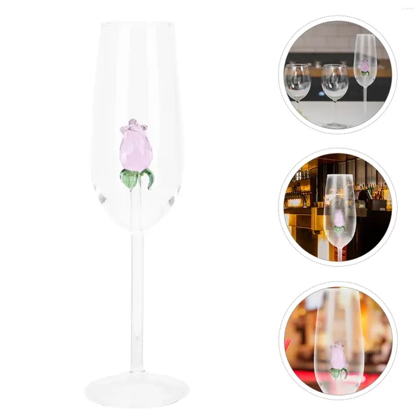 Copas de vino, copas de boda, flautas para tostado con flores rosas, decoración para fiesta de aniversario, copas de cristal elegantes