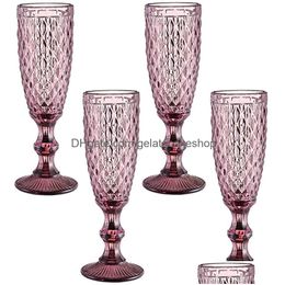 Verres à vin Anniversaire de fête de mariage Anniversaire de Noël 5 oz Motif vintage Verre à champagne en relief 150 ml Premium Drop Delivery H Dhhmd