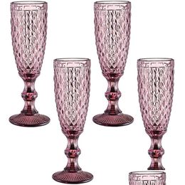 Wijnglazen Bruiloft Verjaardag Kerst Verjaardag 5Oz Vintage Patroon Reliëf Champagne Glas 150Ml Premium Drop Delivery H Dh4S0