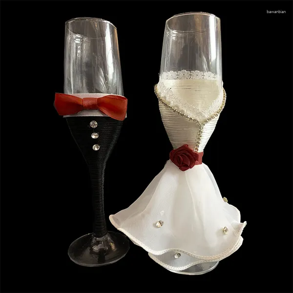 Verres à vin Fournitures de mariage Coupe en verre rouge Coffret cadeau Creative High Foot Exquis