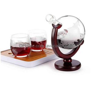 Verres à vin Carafe à whisky Globe Glass Set Voilier Skl à l'intérieur de la carafe à whisky en cristal avec support en bois fin pour liqueur pour Vodka Y1120 Dhtuk