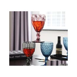 Wijnglazen Groothandel 240Ml 300Ml 4 Kleuren Europese Stijl Reliëf Stained Glass Lamp Dikke Bekers Drop Levering Thuis Tuin Keuken Otrsg