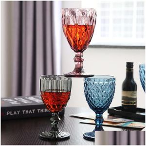 Wijnglazen Groothandel 240Ml 300Ml 4 Kleuren Europese Stijl Reliëf Stained Glass Lamp Dikke Bekers Drop Levering Thuis Tuin Kitche Dhjyi