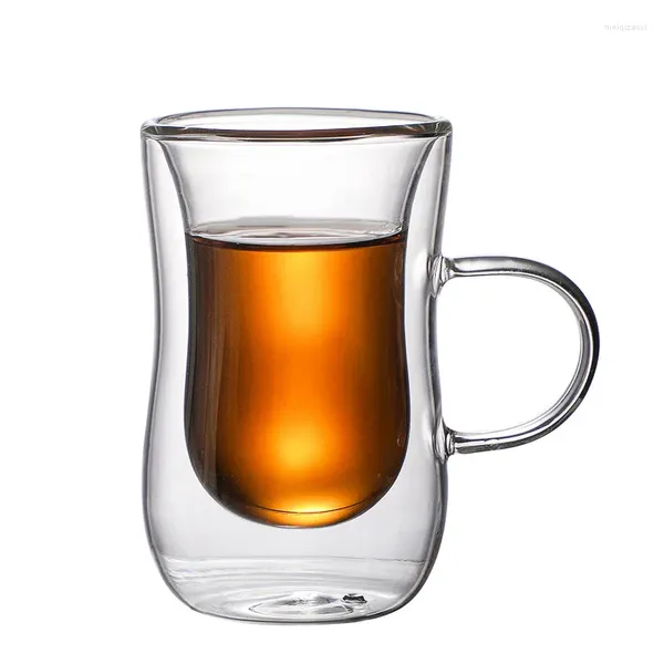 Copas de vino al por mayor, taza de vidrio de doble pared transparente para jugo, té, taza de café con asa, regalos de Navidad, 80ml