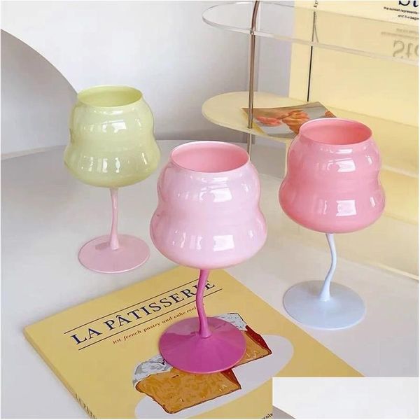 Verres à vin Verres à vin Verre crème coloré Gobelet rouge Makaron Vintage Twisted Home Garden Cuisine, Bar à manger Drinkware Dhwjk