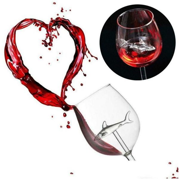 Verres à vin Verres à vin Home Fashion The Original Shark Red Gobelet Verre-fait à la main pour les flûtes de fête Verre Drinkware Cadeau Drop Deliver Dhk8R