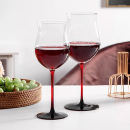 Copas de vino con tallo largo rojo, Base negra, copa de lujo, cristal blanco, soplado a mano, perfecto para los amantes