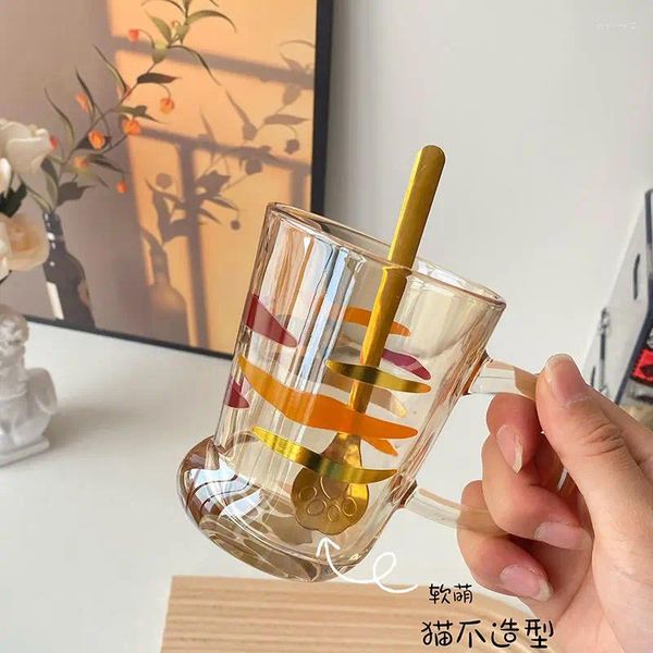 Verres à vin YOZWOO Creative Tiger Cup Haute valeur Ins Vent Ceinture Épaissi Dessin Animé Eau Verre sans Plomb Résistant À La Chaleur Avec Cuillère