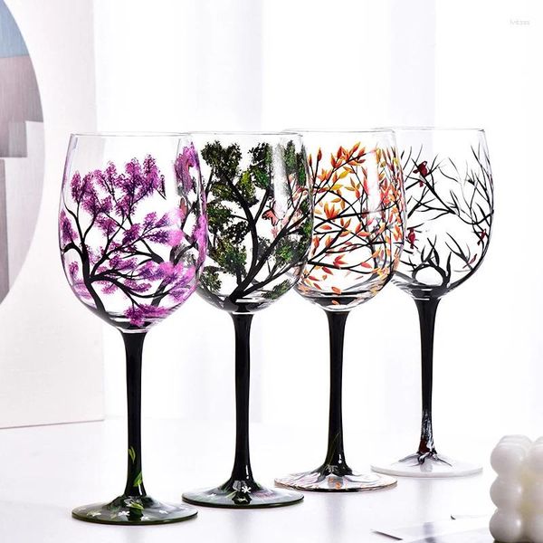 YWDL – verres à vin ronds imprimés créatifs, pour bière, Cocktail, quatre saisons, motif d'arbres, cadeau