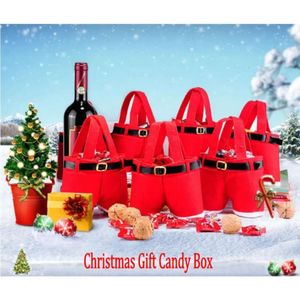 Vino Merry Claus Treat Botella Santa Suspender Pantalones Pantalones Decoración Navidad Portátil Candy Gift Wrap 829